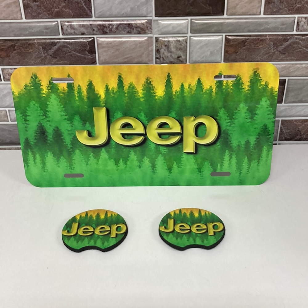 Jeep Logo License Plate With Cup Holder Inserts